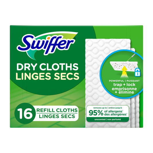 Swiffer Sweep + Mop, Dry Pads Refill, Floor Cleaner for Dirt, Dust, Hair, Cleaning Cloths for Mopping Home, Bathroom, Kitchen, Dust Mop, Floor Duster, Unscented, 16ct