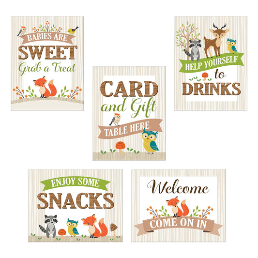Lillian Rose Woodland Baby Shower Decor Signs (5 Piece Set, Cardboard, 8.5" x 11", Tabletop)