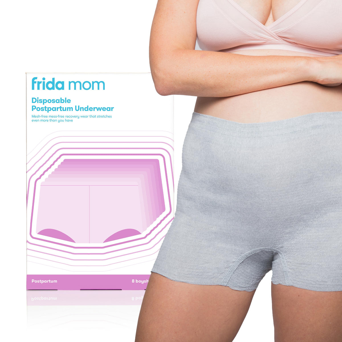 Frida mom Disposable Postpartum Underwear (Without pad) | Super Soft, Stretchy, Breathable, Wicking, Latex-Free, Boyshort Cut | 8-Count