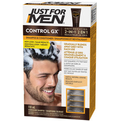 Just For Men Control GX Grey Reducing 2-in-1 Shampoo and Conditioner, Gradual Hair Color for Men, Stronger and Healthier Hair, 118ml - Pack of 1, Packaging May Vary