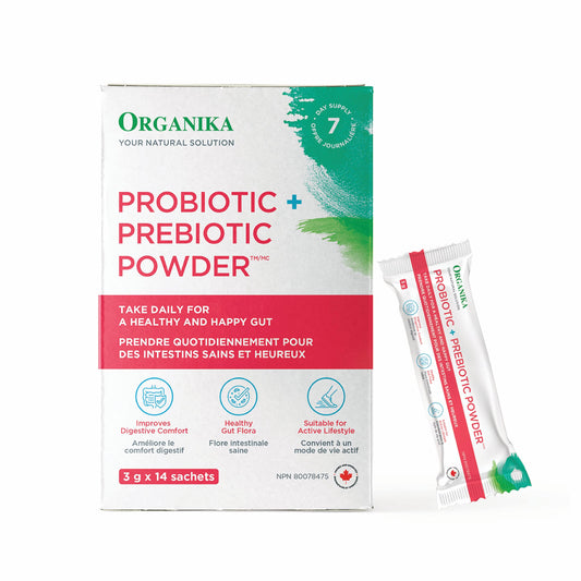 Organika Probiotic + Prebiotic Powder - For Better Gut, Digestive and Intestinal Health, Gas & Bloating Relief, Shelf-Stable, 14 Travel-Friendly Sachets x 3G