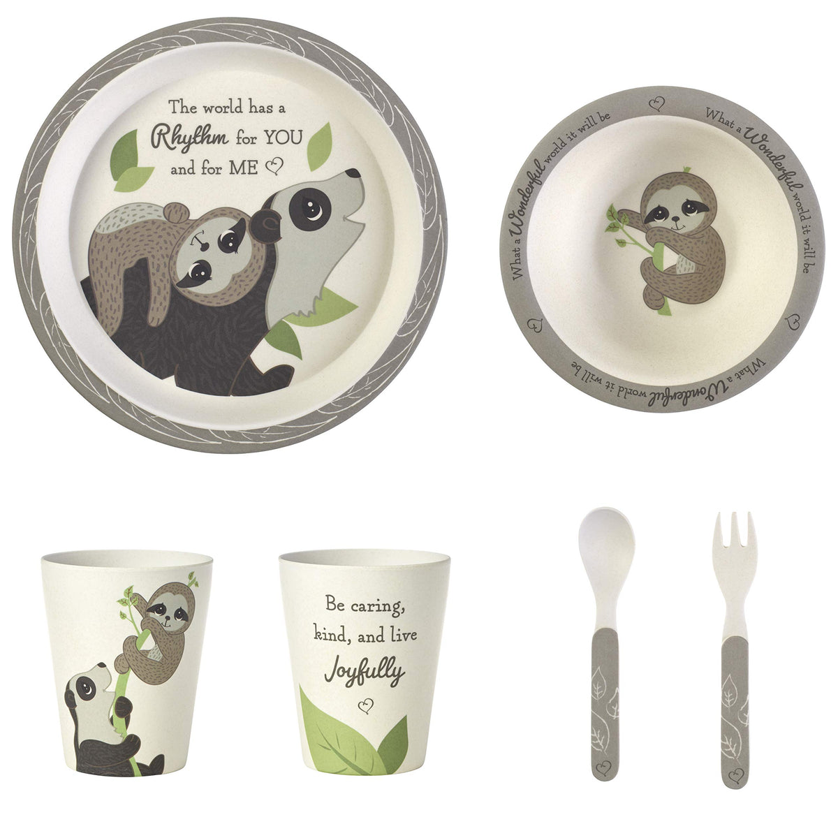 Precious Moments 192437 Precious Earth Bear and Sloth 5-Piece Bamboo Mealtime Gift Set