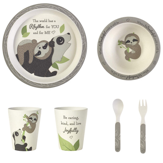 Precious Moments 192437 Precious Earth Bear and Sloth 5-Piece Bamboo Mealtime Gift Set