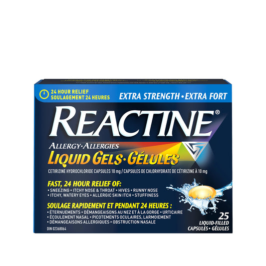 Reactine Extra Strength Antihistamine Liquid Gel Pills - 10mg Cetirizine Hydrochloride - Allergy Relief Medicine - 25 count