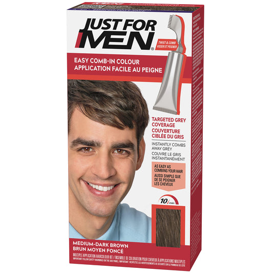 Just For Men Easy Comb-In Hair Color for Men, Easy No Mix Application with Comb Applicator - Medium-Dark Brown, A-40, Pack of 1