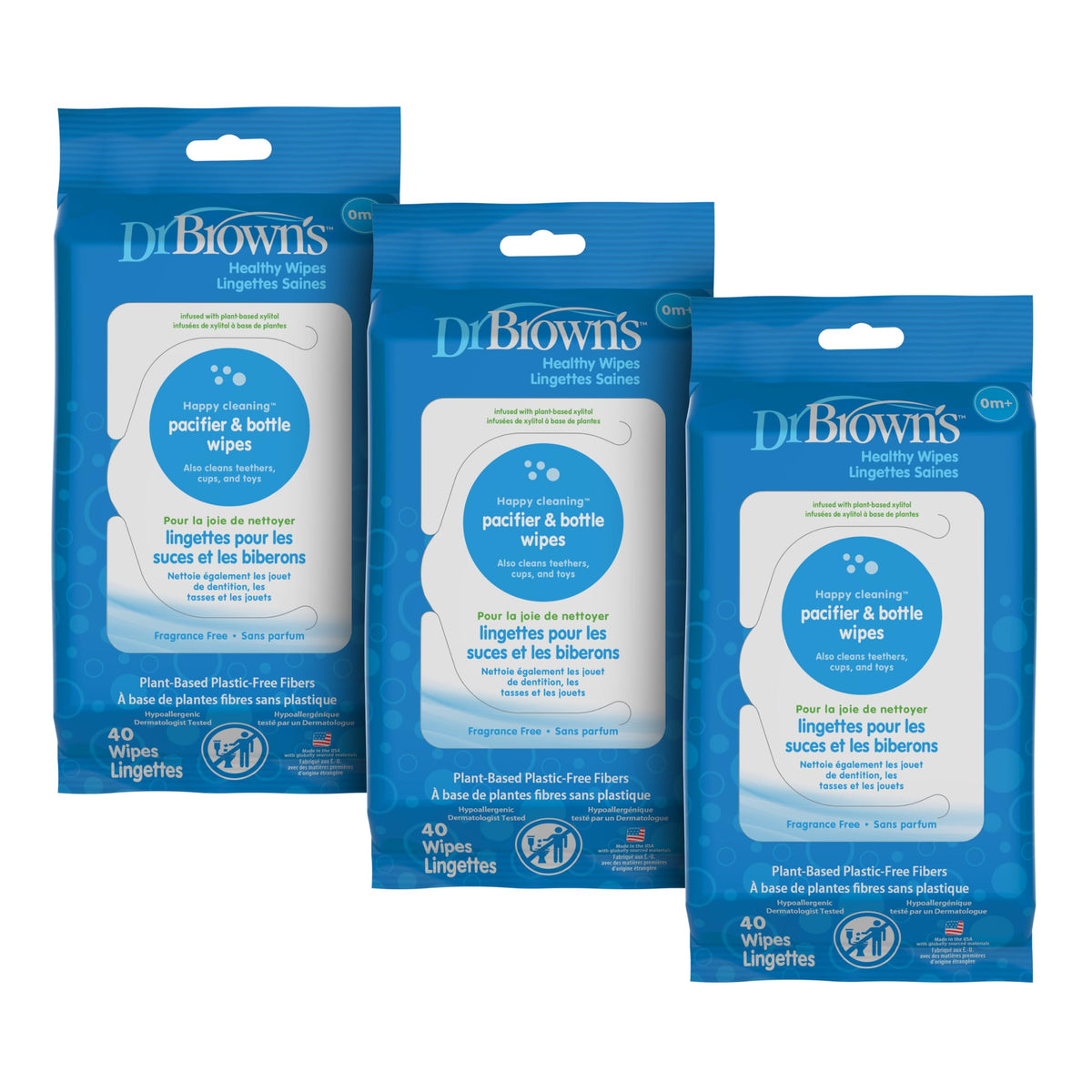 Dr. Brown's Healthy Wipes Pacifier and Bottle Wipes 40-Count, 3 Pack
