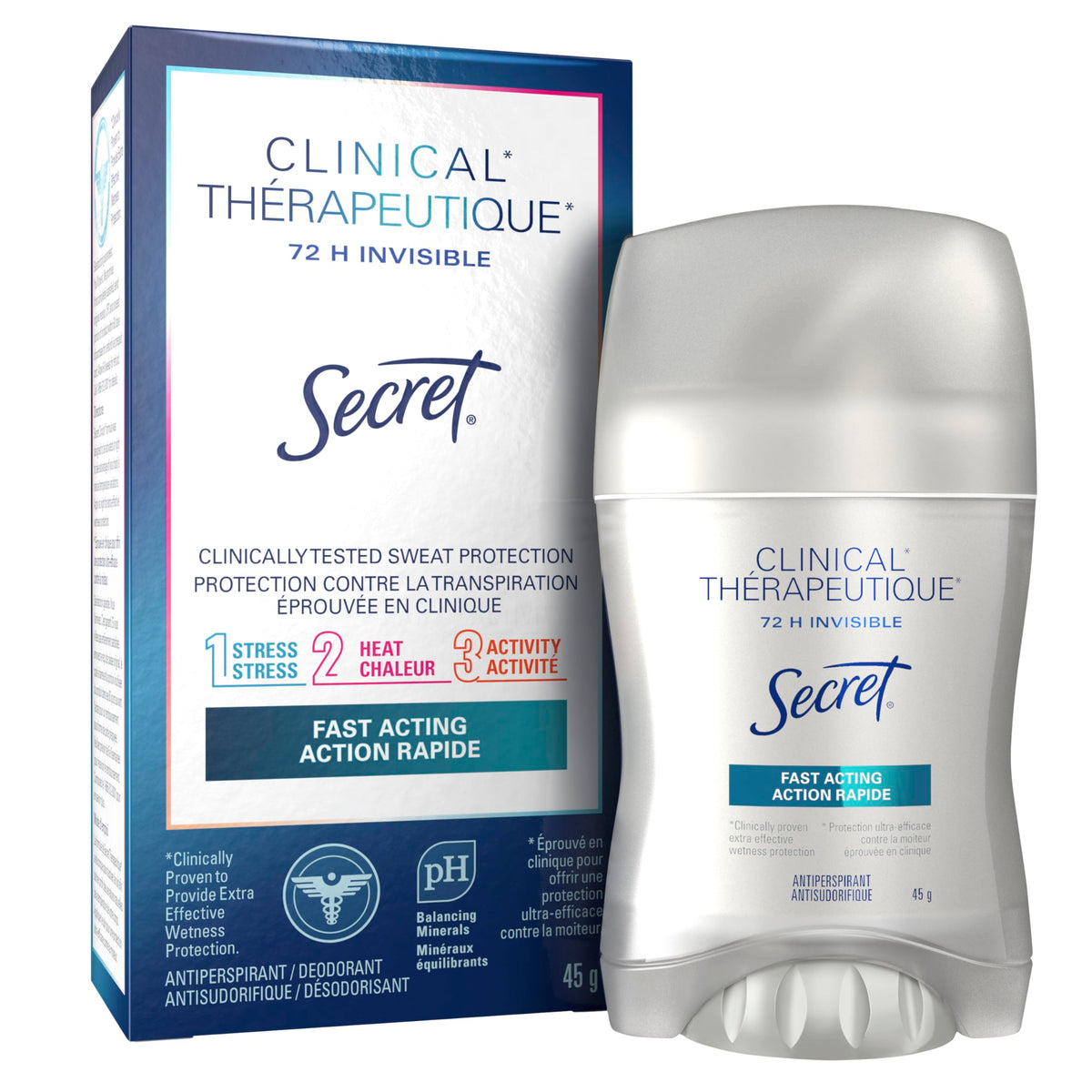 Secret Clinical Strength Invisible Solid Antiperspirant and Deodorant, Fast Acting, 45 g