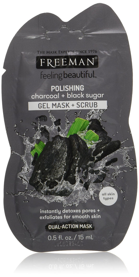 Freeman Charcoal & Black Sugar Gel Facial Mask and Facial Scrub, Polishing and Exfoliating, 1 Count, 0.5 fl oz/15 mL Sachet