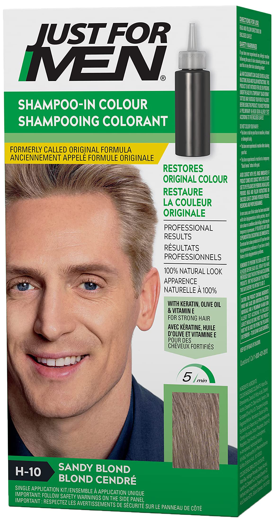 Just For Men Shampoo-In Color, Hair Color for Men with Keratin and Vitamin E for Stronger Hair - Sandy Blond, H-10, Pack of 1