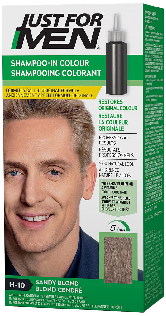 Just For Men Shampoo-In Color, Hair Color for Men with Keratin and Vitamin E for Stronger Hair - Sandy Blond, H-10, Pack of 1