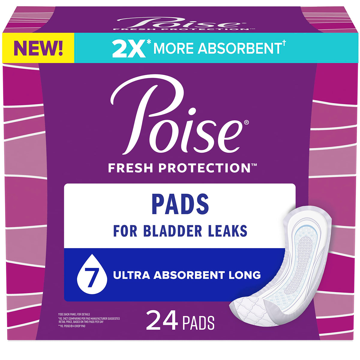 Poise Incontinence Pads for Women/Bladder Leakage Pads/Bladder Control Pads, 7 Drop, Ultra Absorbency, Long Length, 24 Count