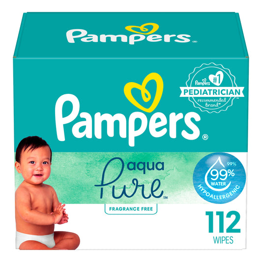 Pampers Aqua Pure Sensitive Baby Wipes 2X Pop-Top 112 Count