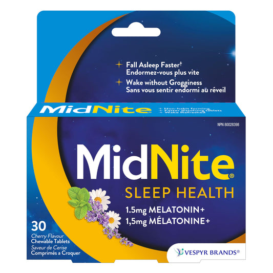 MidNite Natural Sleep Aid Chewable Tablets - Cherry Flavoured | Contains Melatonin, Chamomile, Lavender & Lemon Balm | Treatment for Occasional Sleeplessness | Non-habit Forming | 30 Tablets