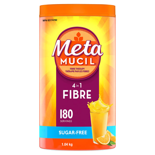 Metamucil, Daily Psyllium Husk Powder Supplement, Sugar-Free, 4-in-1 Fibre for Digestive Health, Orange Smooth Flavored Drink, 180 Servings