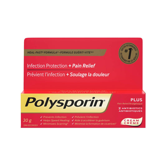 Polysporin Plus Pain Relief Cream, Infection Protection + Pain Relief Antibiotic Cream for First Aid Care of Minor Burns and Cuts, 15g