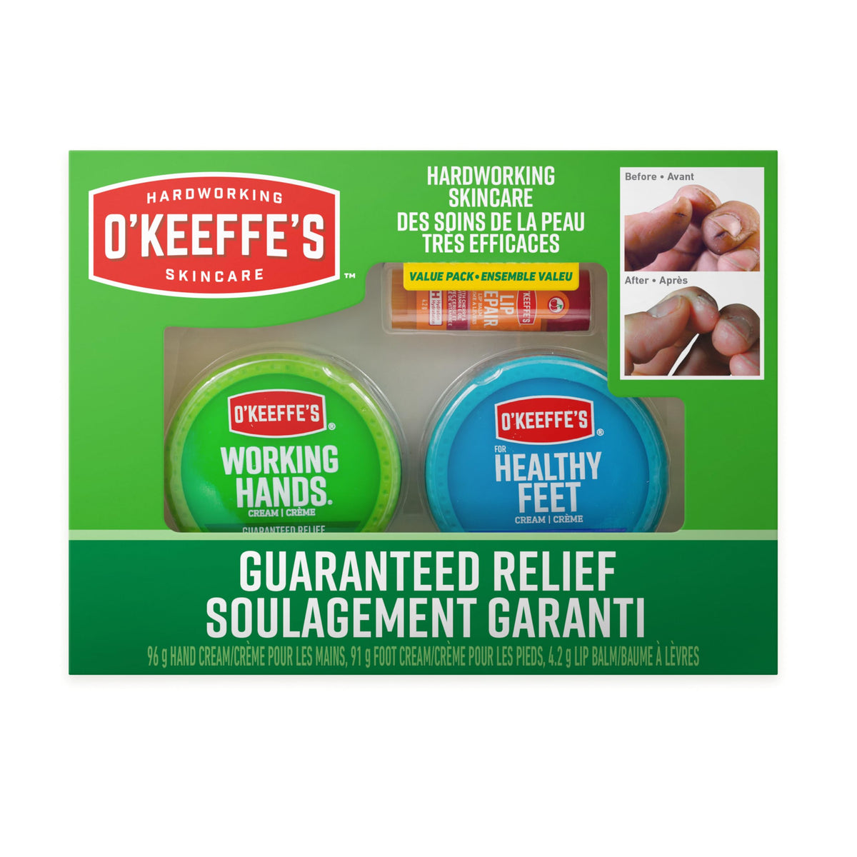 O'Keeffe's Giftbox Including Lip Repair with Cherry and Vitamin E Oil Stick, Working Hands and Healthy Feet