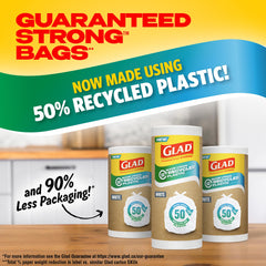 Glad White Garbage Bags - Small 25 Litres - Made using 50% Recycled Plastic, 44 Trash Bags