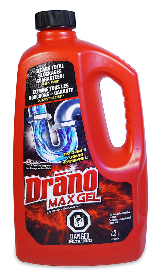 Drano Max Gel Drain Clog Remover and Cleaner, Unclogs and Removes Hair, Soap Scum, Blockages and More from Showers and Sinks, 2.3L