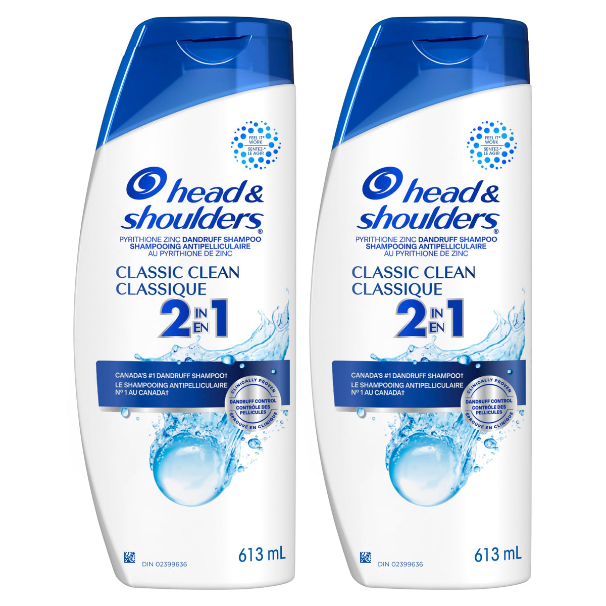 Head & Shoulders Classic Clean 2-in-1 Anti-Dandruff Shampoo + Conditioner, Twin Pack, 1.22 L Total (613 mL Each)