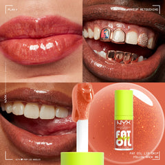 NYX Professional Makeup Lip Gloss, High Shine, Non-Sticky FInish, 12 Hours Hydrating, Fat Applicator, With Squalane, Raspberry and Cloudberry Oils, Fat Oil Lip Drip, Shade: FOLLOW BACK (Peach)