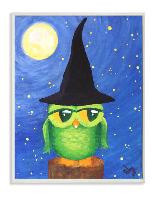 The Kids Room by Stupell Owl in a Wizards Hat Sitting on a Log Rectangle Wall Plaque