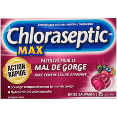 Chloraseptic Maximum Strength Sore Throat Lozenges with soothing liquid centre - Wild Berries, 15 lozenges