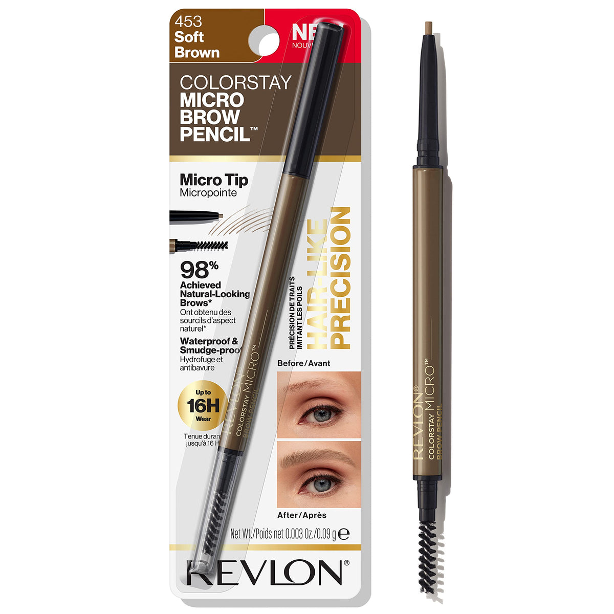 Revlon ColorStay Micro Eyebrow Pencil with Built In Spoolie Brush, Infused with Argan and Marula Oil, Waterproof, Smudgeproof