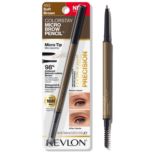 Revlon ColorStay Micro Eyebrow Pencil with Built In Spoolie Brush, Infused with Argan and Marula Oil, Waterproof, Smudgeproof