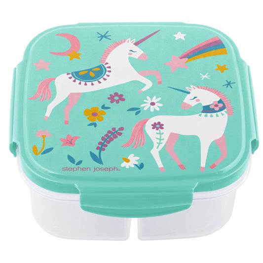 Stephen Joseph, Snack Box with Ice Pack,3 compartments and lid, Reusable, Travel on-The-go Meals, Removable Ice Pack, Unicorn