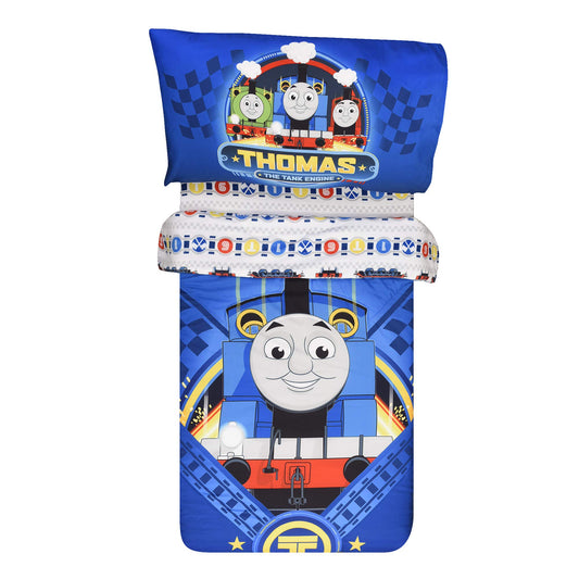 3 Piece Toddler Bedding Set, Thomas The Tank Standard Crib Bedding Set, Includes Soft Microfiber Reversible Comforter, Fitted Sheet, Pillowcase for Kids, Boys (45134-311-TDST-THOM)