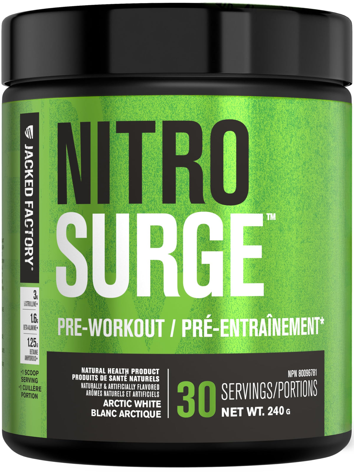 NITROSURGE Pre Workout Supplement - Endless Energy, Instant Strength Gains, Clear Focus, Intense Pumps - Nitric Oxide Booster & Preworkout Powder with Beta Alanine - 30 Servings, Arctic White