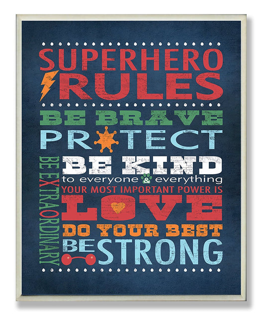 The Kids Room by Stupell Dark Blue Superhero Rules Rectangle Wall Plaque