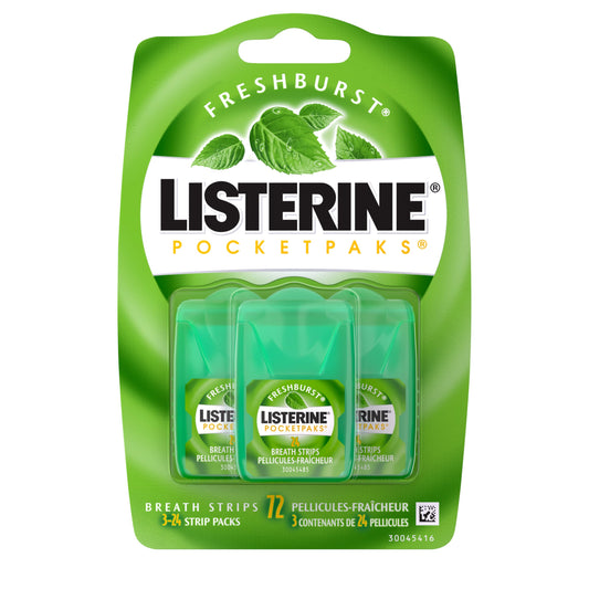 Listerine Fresh Burst PocketPaks Breath Strips - Travel Size, Kills 99% of bacteria, Mini Breath Fresheners, Party Favor, Goodie Bag, Fresh Burst 72 Total Breath Strips (3 Pack x 24ct)