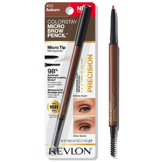 Revlon ColorStay Micro Eyebrow Pencil with Built In Spoolie Brush, Infused with Argan and Marula Oil, Waterproof, Smudgeproof, 452 Auburn (Pack of 1)