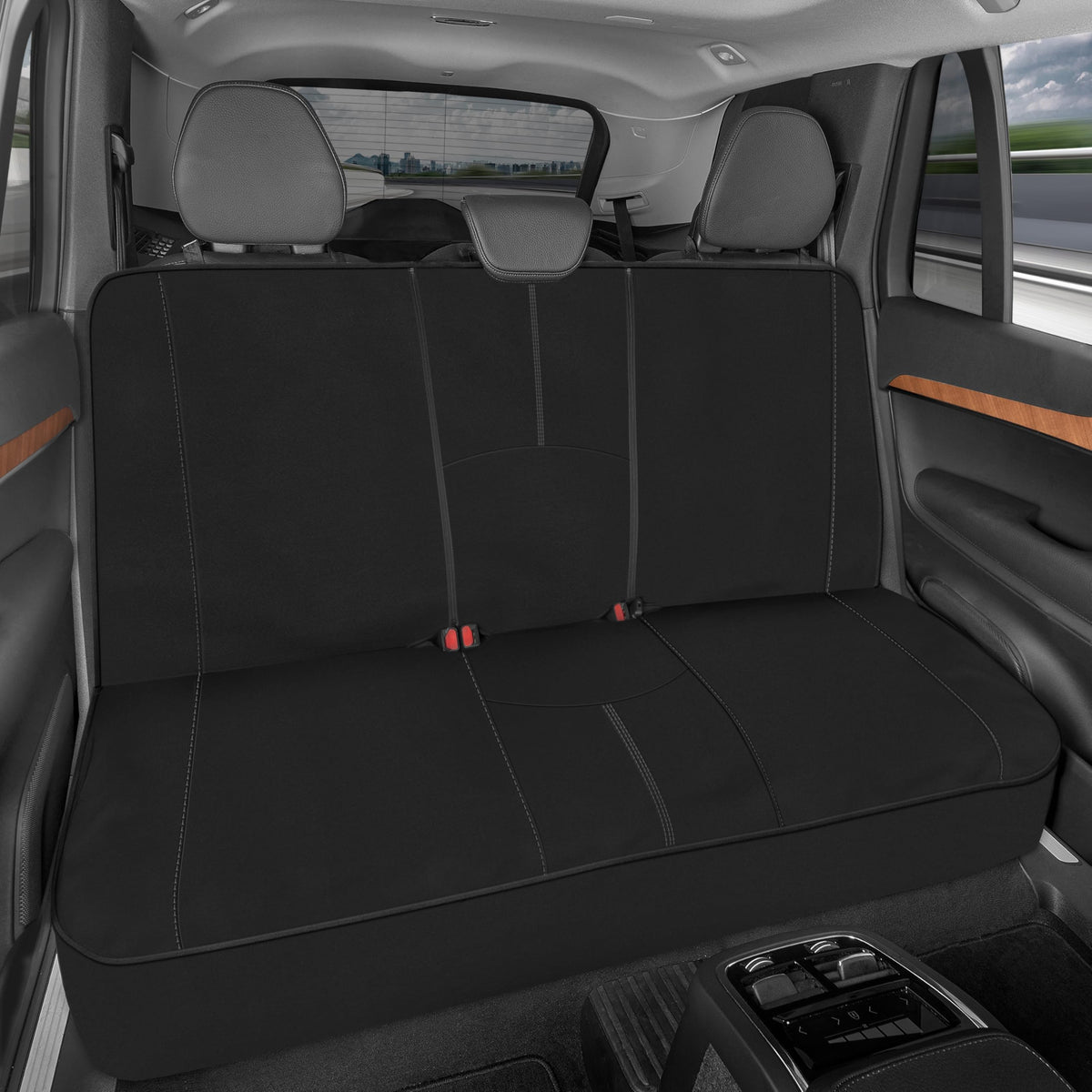 Motor Trend SpillGuard Waterproof Seat Cover, Gray Stitching – Split Bench Rear Seat Protector with Neoprene Padding, for Kids & Dogs, Car Interior Covers , Gray Stitching
