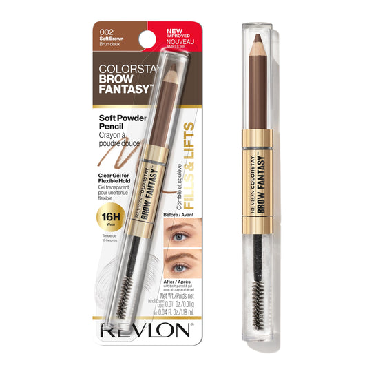 Revlon ColorStay Brow Fantasy, All In One Eyebrow Powder Pencil with Shaping Clear Gel, Gel Infused with Panthenol, Smudge-proof, 16HR Visibly Full Brows, 102 Soft Brown