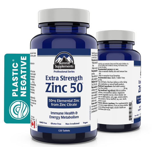 Proudly Canadian & Plastic Negative - Chelated Zinc Citrate 50mg 120 Vegan Tablets 120-Day Supply - Healthy Skin, Enhanced Sleep and Immune Support - 3rd Party Tested - Formulated & Made in Canada