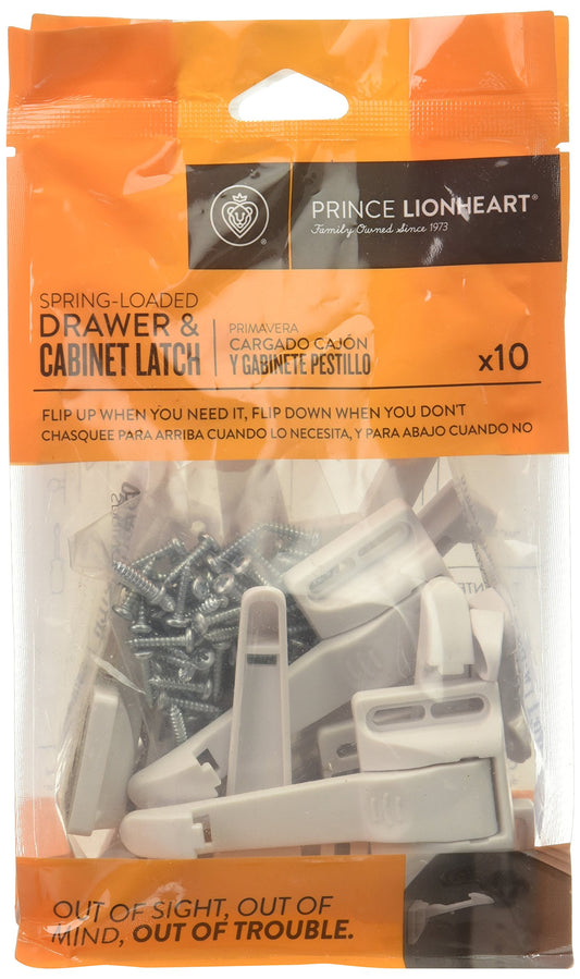 Prince Lionheart Spring Loaded Drawer and Cabinet Latch, 10 Count