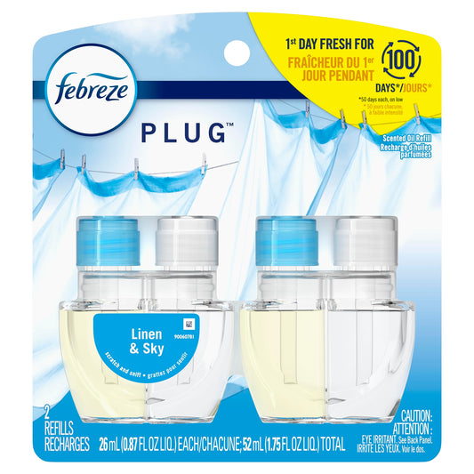 Febreze Plug In Air Fresher Scented Oil Refill, Odor Eliminator, Linen & Sky, 52 mL