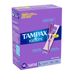 Tampax Radiant Tampons Light Absorbency with BPA-Free Plastic Applicator and LeakGuard Braid, Unscented, 14 Count