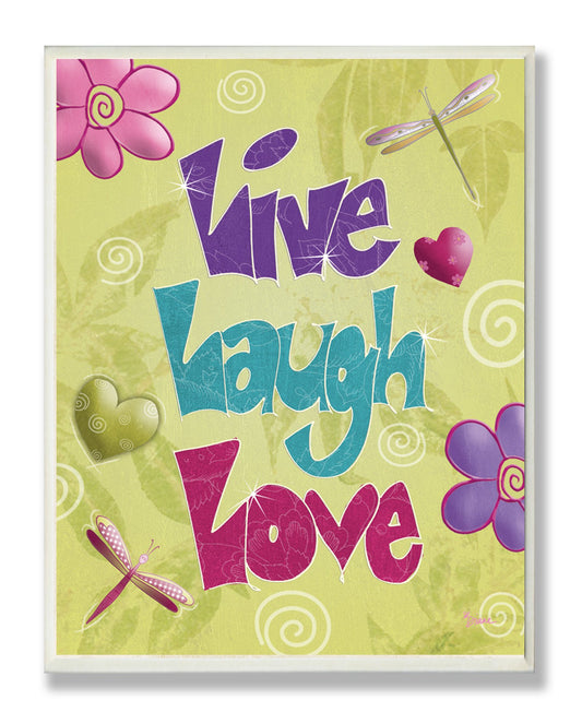 The Kids Room by Stupell Live, Laugh, Love with Green Swirly Background Rectangle Wall Plaque