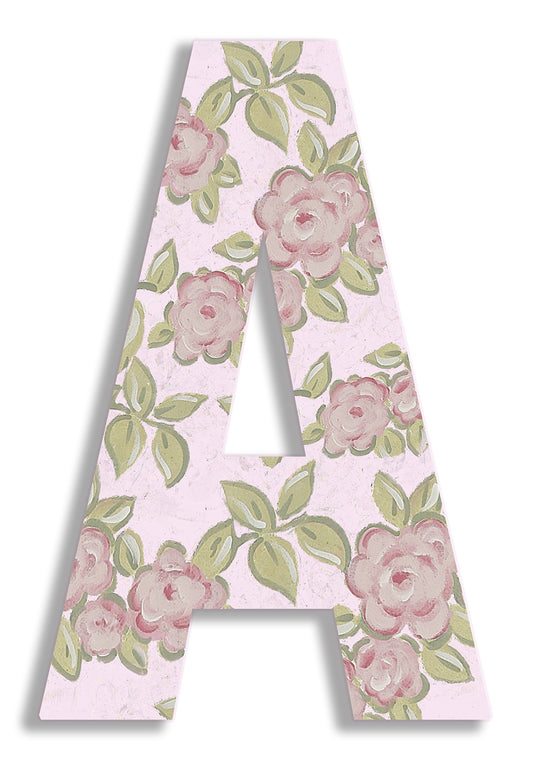 The Kids Room by Stupell Pink Roses on Pink Hanging Wall Initial, A