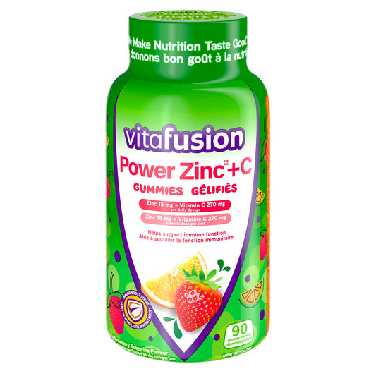 Vitafusion Power Zinc + C Gummy Vitamins for Adults Strawberry-Tangerine flavour, 90 Count
