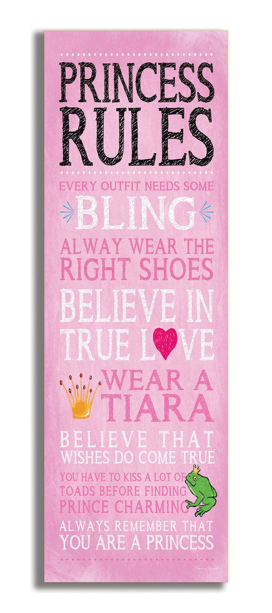 The Kids Room by Stupell Pink Princess Rules Rectangle Wall Plaque, 7 x 0.5 x 17, Proudly Made in USA