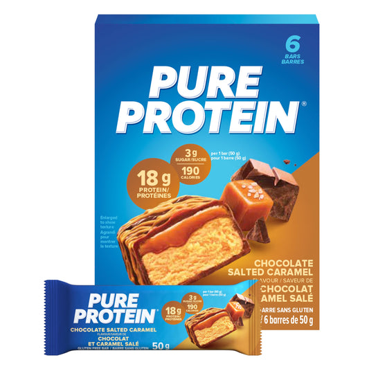 Pure Protein Bars - Nutritious, Gluten Free bar, made with Whey protein blend - low sugar, protein snack. Deliciously satisfying. Made in Canada, Chocolate Salted Caramel (Pack of 6)
