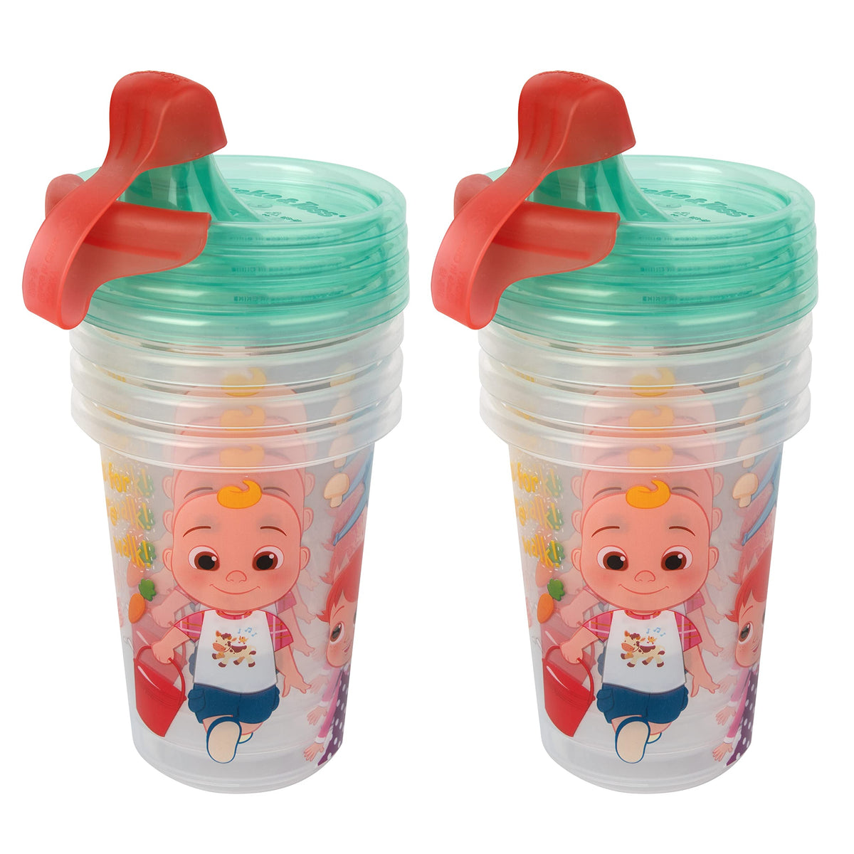 The First Years Cocomelon Take & Toss Toddler Sippy Cups - Spill Proof Toddler Sippy Cups with Snap On Lids and Travel Caps - Cocomelon Feeding and Party Supplies - 10 Oz - 8 Count
