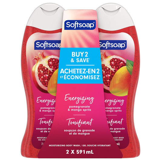 Softsoap Exfoliating Body Wash Scrub with Pomegranate and Mango, 591 mL (2 Pack) – Hydrating, Moisturizing, Gentle Exfoliation for Soft, Smooth Skin – Biodegradable Ingredients Natural Body Wash