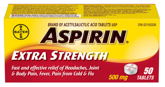 AASPIRIN Extra Strength 500mg, Fast & Effective Relief of Headaches, Joint & Body Pain, Fever, Pain from Cold & Flu