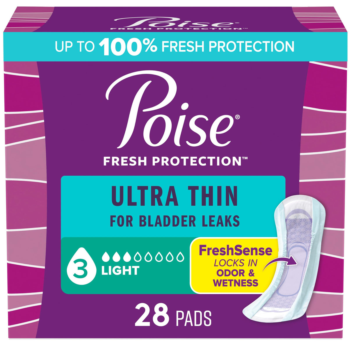 Poise Ultra Thin Postpartum Incontinence Pads, Light Absorbency, Regular Length, 28 Count