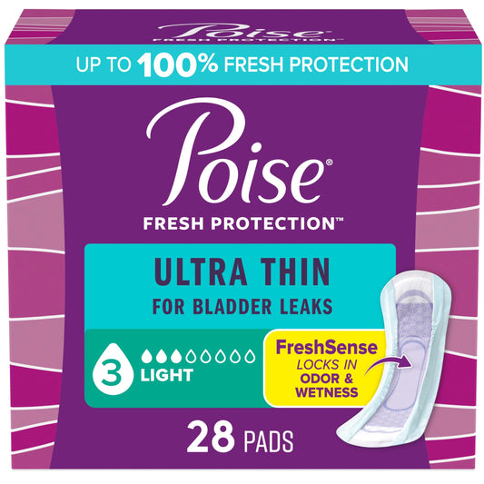 Poise Ultra Thin Postpartum Incontinence Pads, Light Absorbency, Regular Length, 28 Count